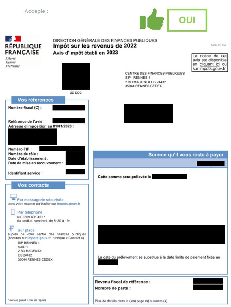 Avis d'imposition à fournir 